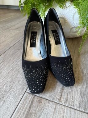 Stuart Weitzman Black Fabric Pumps Glitter Studs